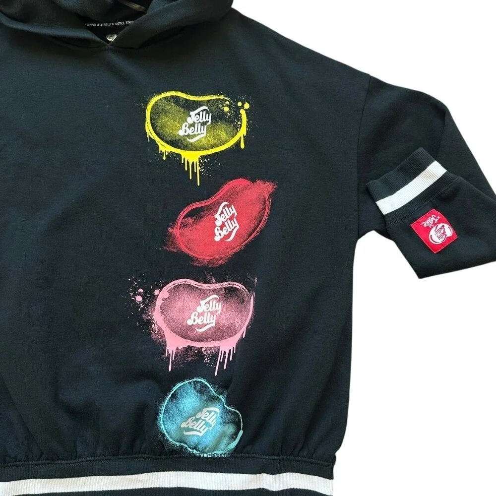 Jelly Belly Kids Black Hoodie with Candy Heart Graphic‎ Print Y2K Kidcore Retro